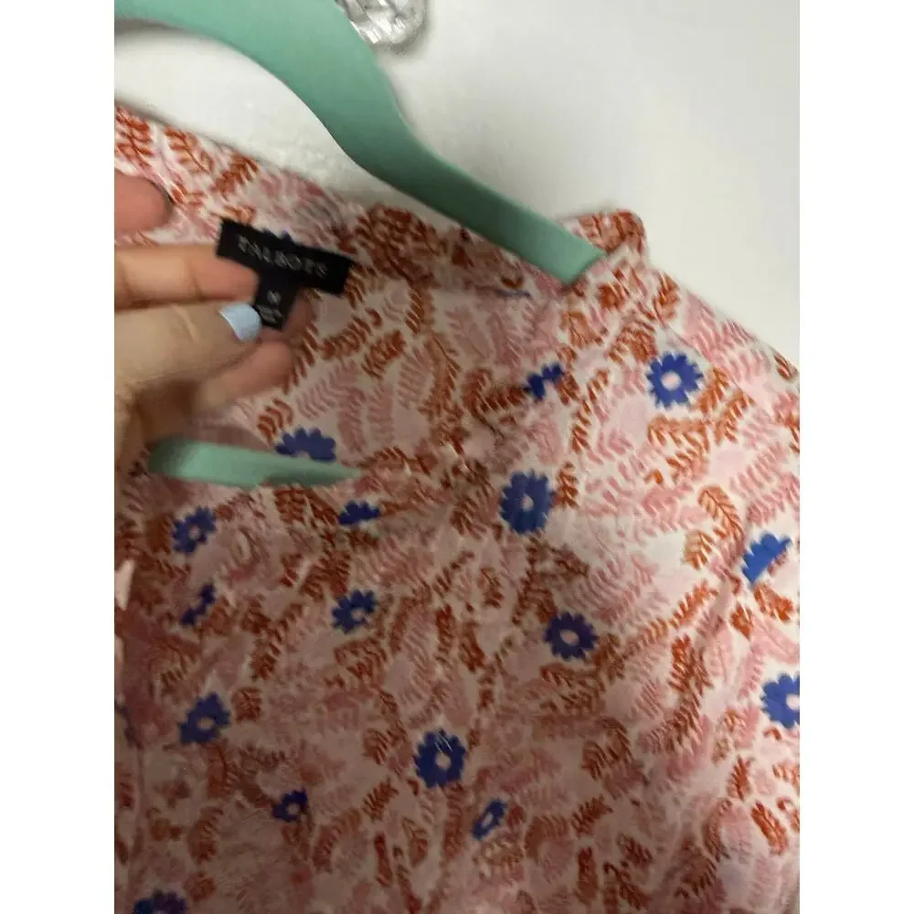 Talbots Orange Blue Floral Ruffle Spring Poplin Popover Blouse Women's Medium - Picture 5 of 8